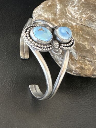 Navajo Blue Golden Hills Turquoise Cuff Bracelet | Sterling Silver | Authentic Native American Handmade | 16428 - Masha USA