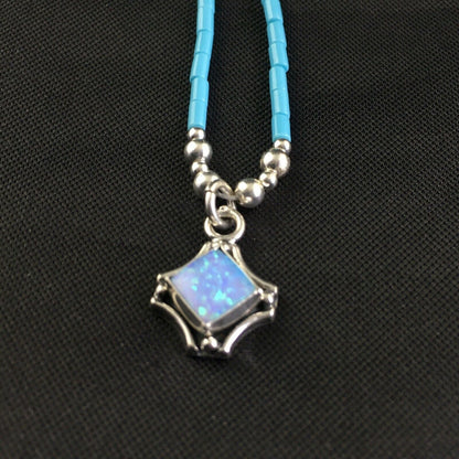 Children's Turquoise Beads Necklace with Opal Pendant Necklace | Sterling Silver | 18" | 10128 - Masha USA