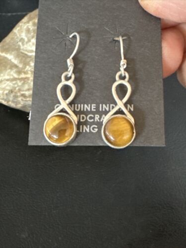 Navajo Coffee Tiger's Eye Dangle Earrings | Sterling Silver | Authentic Native American Handmade | 14921 - Masha USA
