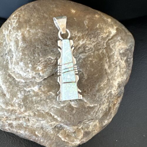 Navajo White Opal Inlay Pendant | Sterling Silver | Authentic Native American Handmade | 15678