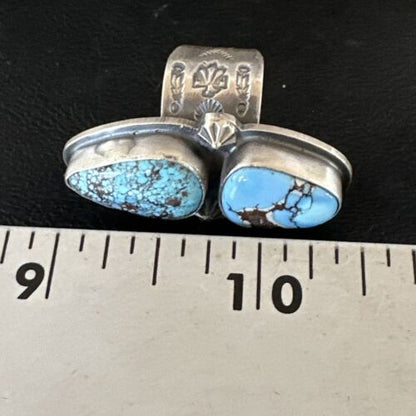 Navajo Blue Golden Hills Turquoise Multi-Stone Ring | Authentic Native American Sterling Silver | Sz 7 | 16284