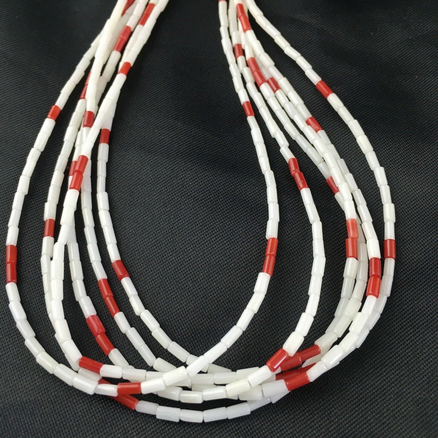 Men's Navajo Red White Coral Heishi Necklace | Sterling Silver | 6 Strand | 18" | 10147
