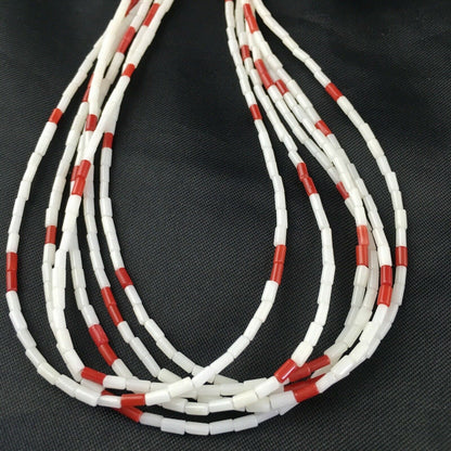 Men's Navajo Red White Coral Heishi Necklace | Sterling Silver | 6 Strand | 18" | 10147