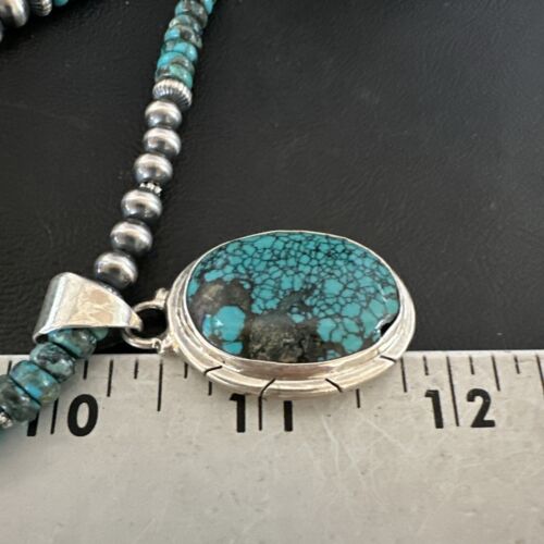Men's Blue Spiderweb Turquoise Pendant Necklace | Navajo Sterling Silver | Authentic Native American Handmade | 17084