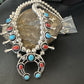 Navajo Shadowbox Coral Kingman Turquoise Squash Blossom Necklace | Sterling Silver | 17" | 16112
