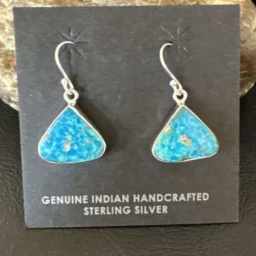 Blue Turquoise Dangle Earrings | Sterling Silver | 1" | Authentic Native American Handmade | 15802
