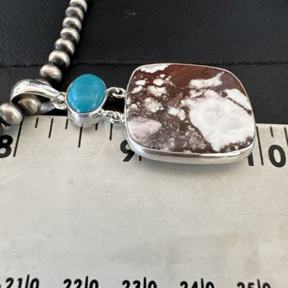 Men's Wild Horse Blue Kingman Turquoise Necklace | Sterling Silver SW Pendant | Multi-Stone | 17324