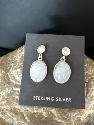 Navajo Pink Mother of Pearl Dangle Inlay Earrings | Sterling Silver | Authentic Native American Handmade | 15304