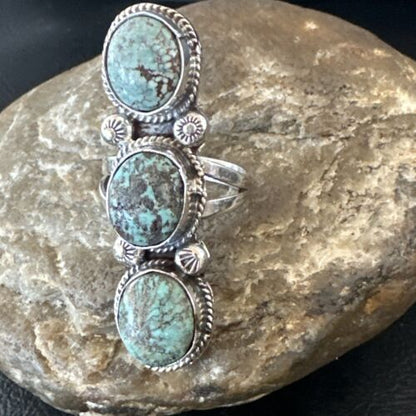 Navajo Blue Spiderweb Turquoise Multi-Stone Ring | Authentic Native American Sterling Silver | Sz 10 | 16709