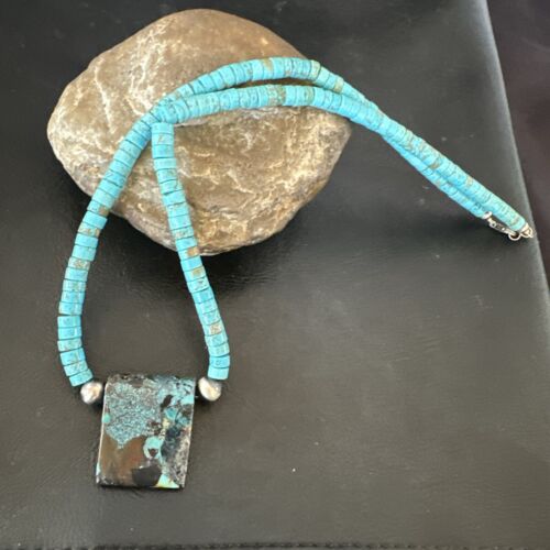 Navajo SpiderWeb Turquoise Heishi Pearls Necklace | Sterling Silver | 20" | Authentic Native American Handmade | 17094