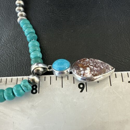 Navajo Wild Horse | Blue Kingman Turquoise Pendant Necklace | Sterling Silver | Authentic Native American Handmade | 17577