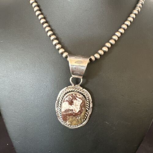 Navajo Wild Horse Turquoise Pendant Necklace | Sterling Silver | Authentic Native American Handmade | 17475