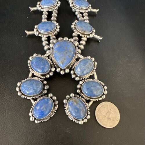Navajo Denim Lapis Pendant Necklace | Sterling Silver Naja | Authentic Native American Handmade | 14987