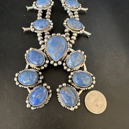 Navajo Denim Lapis Pendant Necklace | Sterling Silver Naja | Authentic Native American Handmade | 14987
