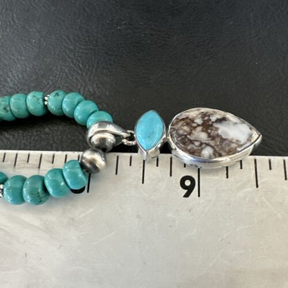 Wild Horse | Blue Kingman Turquoise Necklace Pendant | Sterling Silver | Multi-Stone | 17575