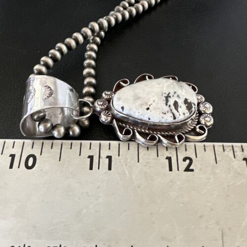 Men's White Buffalo Turquoise Pendant | Navajo Pearl Sterling Silver Necklace 21" | Handmade Jewelry | 17044