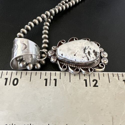 Men's White Buffalo Turquoise Pendant | Navajo Pearl Sterling Silver Necklace 21" | Handmade Jewelry | 17044