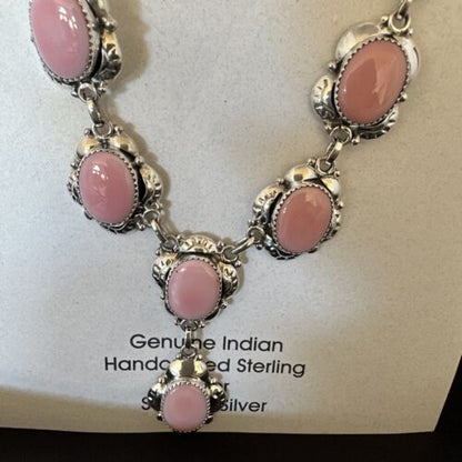 Navajo Pink Conch Choker Necklace | Sterling Silver Pendant 18" | Earrings Set | Authentic Native American Handmade