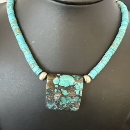 Navajo SpiderWeb Turquoise Heishi Pearls Necklace | Sterling Silver | 20" | Authentic Native American Handmade | 17097