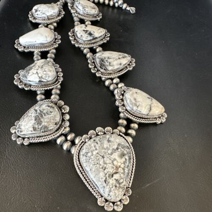 Handmade Navajo White Buffalo Turquoise Choker Necklace | Sterling Silver | 15410 - Masha USA