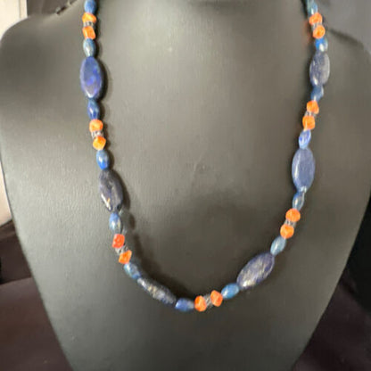 Men's Lapis Lazuli & Spiny Oyster Necklace | Navajo Sterling Silver | 18" | Authentic Native American | 15266