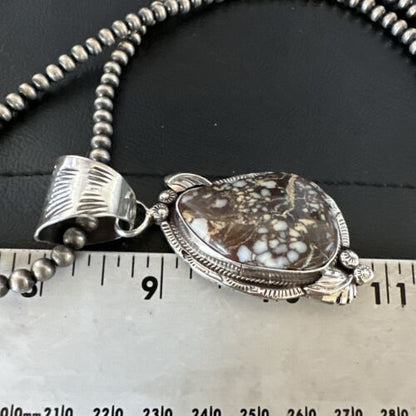 Navajo Wild Horse Turquoise Pendant Necklace | Sterling Silver | Authentic Native American Handmade | 17474