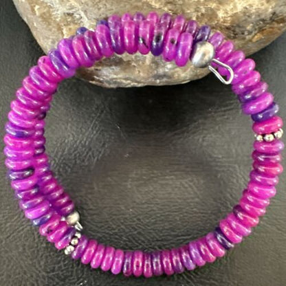 Navajo Purple Sugilite Bead Bracelet | 6mm | Stainless Steel Memory Wire | Authentic Native American Handmade | 17615