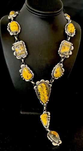 Navajo Yellow Bumblebee Jasper Lariat Necklace | Authentic Native American Sterling Silver | 17202