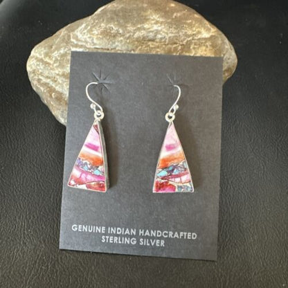 Navajo Blue Turquoise & Purple Spiny Oyster Inlay Dangle Earrings | Sterling Silver | 15564