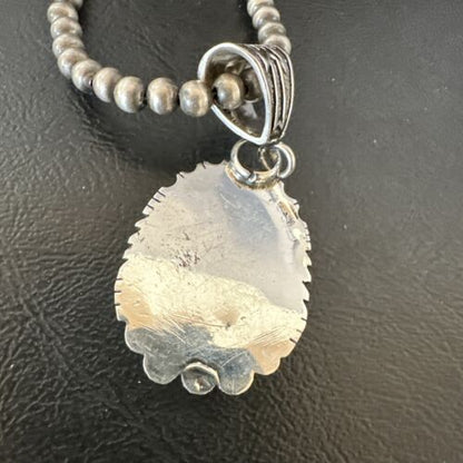 Navajo Green Gaspeite Pendant Necklace | Sterling Silver | Authentic Native American Handmade | 17424
