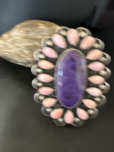 Navajo Sugilite Pink Conch Cuff Bracelet | Sterling Silver | Authentic Native American Handmade | 15853