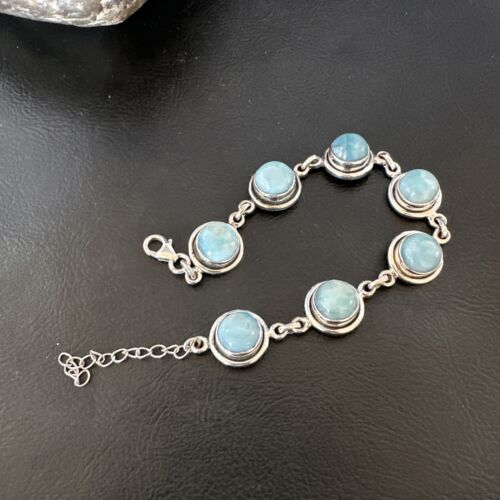 Navajo Blue Larimar Link Bracelet | Sterling Silver | 8" | Authentic Native American Handmade | 16077