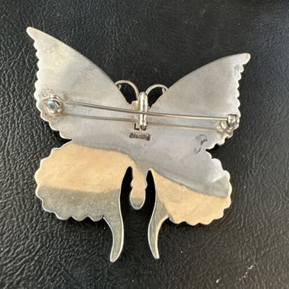 Navajo Butterfly Purple Spiny Oyster Pin Pendant | Sterling Silver | Authentic Native American Handmade | 15233
