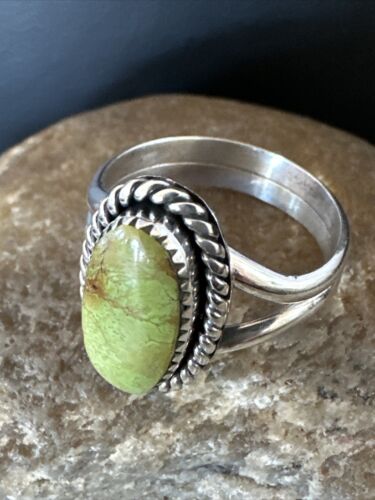 Navajo Green Gaspeite Ring | Sterling Silver | Sz 7.5 | Authentic Native American Handmade | 16400