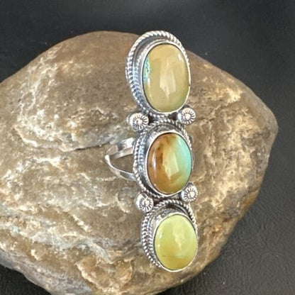 Navajo Green Royston Turquoise Multi-Stone Ring | Authentic Native American Sterling Silver | Sz 10 | 16720