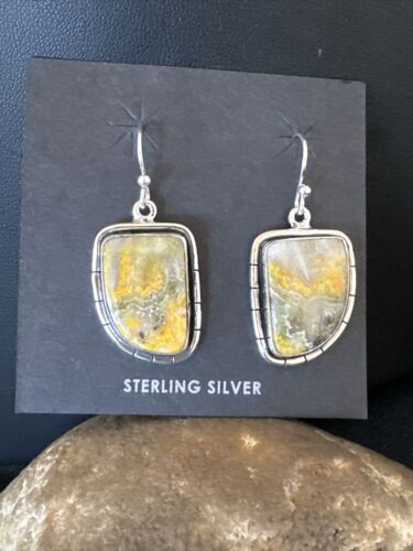 Navajo Bumblebee Jasper Earrings | Sterling Silver | Authentic Native American Handmade | 15825