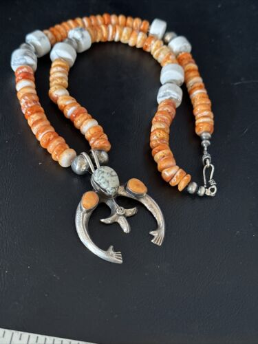 Navajo White Buffalo Turquoise Spiny Naja Pendant Necklace | Sterling Silver | 23" | 14929