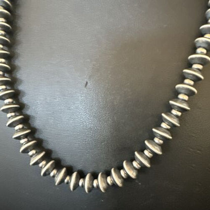 Navajo Pearl Sterling Silver Saucer Bead Necklace | Hand Strung 8mm | 19" | 17436