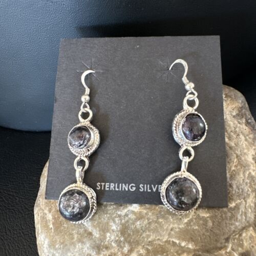 Navajo Purple Sugilite Dangle Earrings | Sterling Silver | 2" | Authentic Native American Handmade | 15695