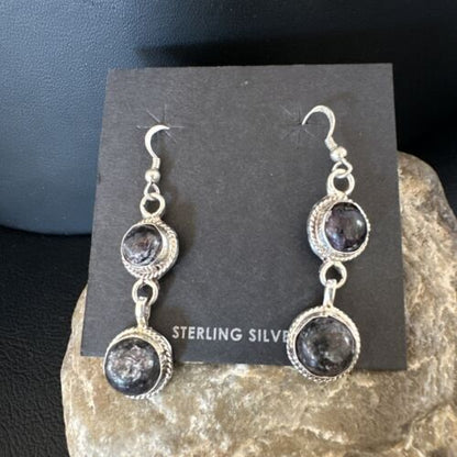 Navajo Purple Sugilite Dangle Earrings | Sterling Silver | 2" | Authentic Native American Handmade | 15695