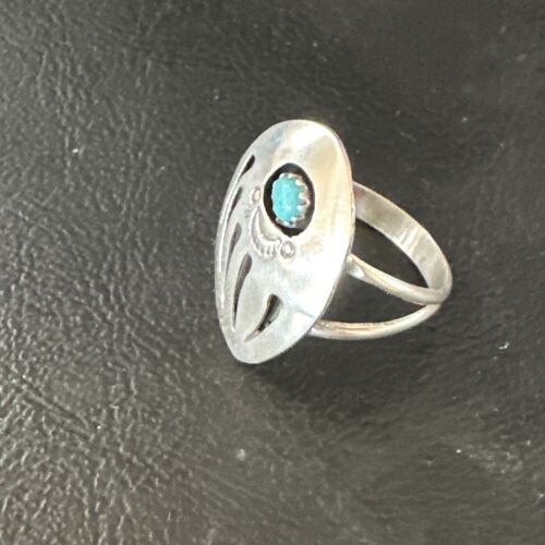 Navajo Blue Turquoise BearPaw Ring | Sterling Silver | Sz 7 | Authentic Native American Handmade | 15363