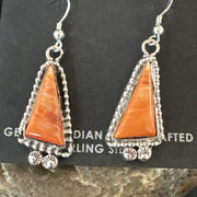 Navajo Orange Spiny Oyster Dangle Earrings | Sterling Silver | Authentic Native American Handmade | 17275