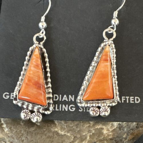 Native Navajo Sterling Silver Orange Spiny Oyster Dangle Earrings 17275