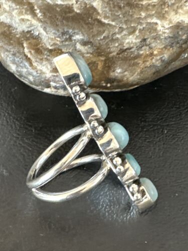 Navajo Women's Cluster Blue Larimar Ring | Authentic Native American Sterling Silver | Multi-Stone | Sz 8.5 | 15940
