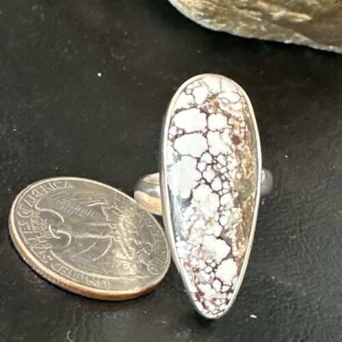 Navajo Wild Horse Turquoise Ring | Sterling Silver | Sz 8 Adjustable | Authentic Native American Handmade | 15554