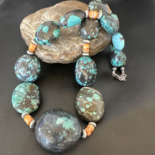XXL Men's Chunky Spiderweb Turquoise Necklace | Navajo Sterling Silver | 21" | 16238
