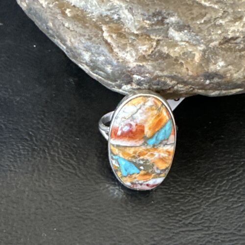 Navajo Turquoise Spiny Oyster Ring | Sterling Silver | Sz 8 | Authentic Native American Handmade | 16613