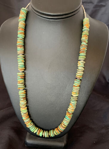 Navajo Green Royston Turquoise Necklace | Sterling Silver | 22" | Authentic Native American Handmade | 11706