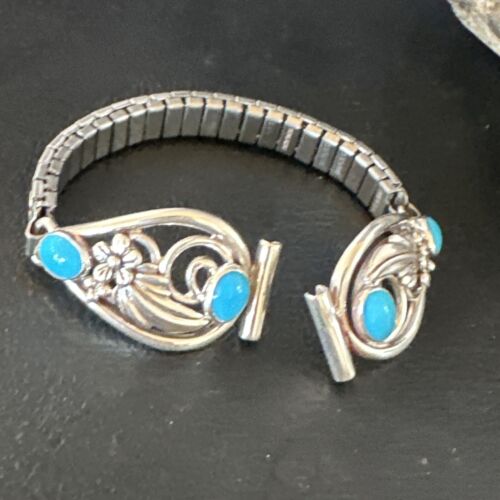 Navajo Blue Turquoise Watch Tips | Sterling Silver | Authentic Native American Old Pawn Jewelry | 15455