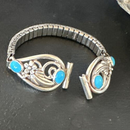 Navajo Blue Turquoise Watch Tips | Sterling Silver | Authentic Native American Old Pawn Jewelry | 15455